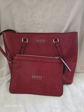 GUESS Red Logo Tote with Matching Wristlet